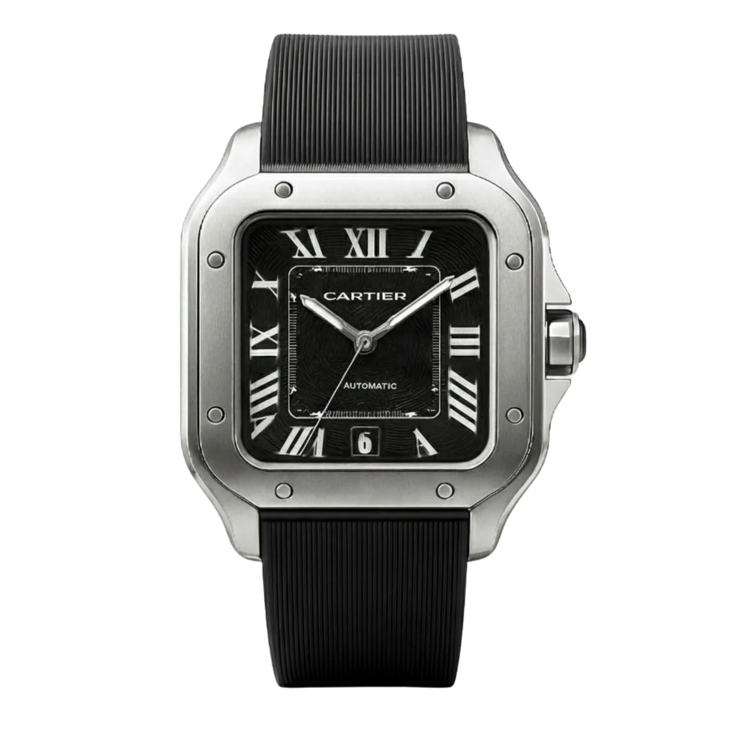 Montre Cartier Santos – Cadran Noir & Boîtier Argent | Élégance Moderne
