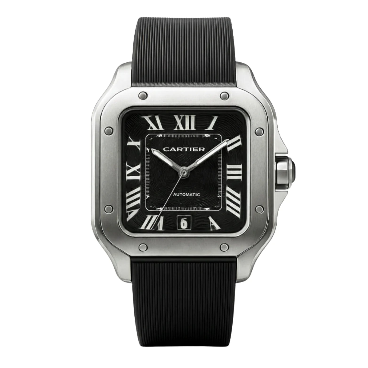 Montre Cartier Santos – Cadran Noir & Boîtier Argent | Élégance Moderne