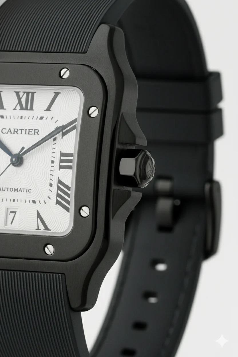 Montre Cartier Santos – Cadran Noir &amp; Boîtier Argent | Élégance Moderne