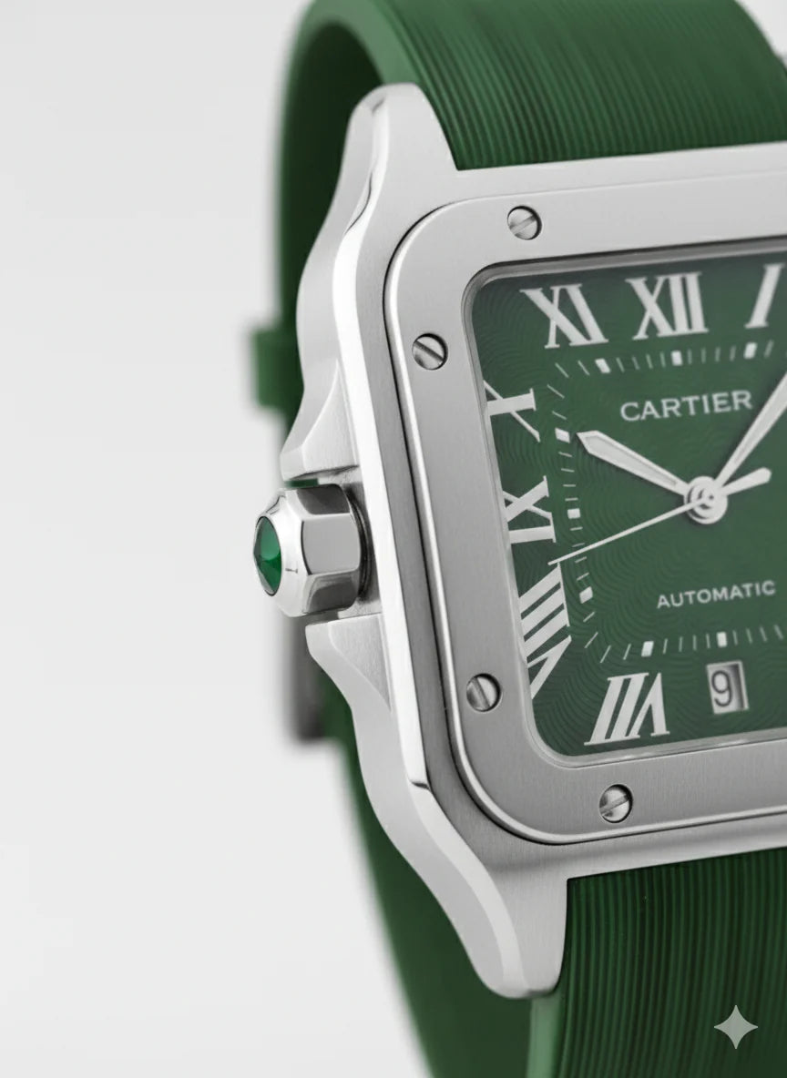 Montre Cartier Santos – Cadran Vert & Boîtier Argent | Édition Premium